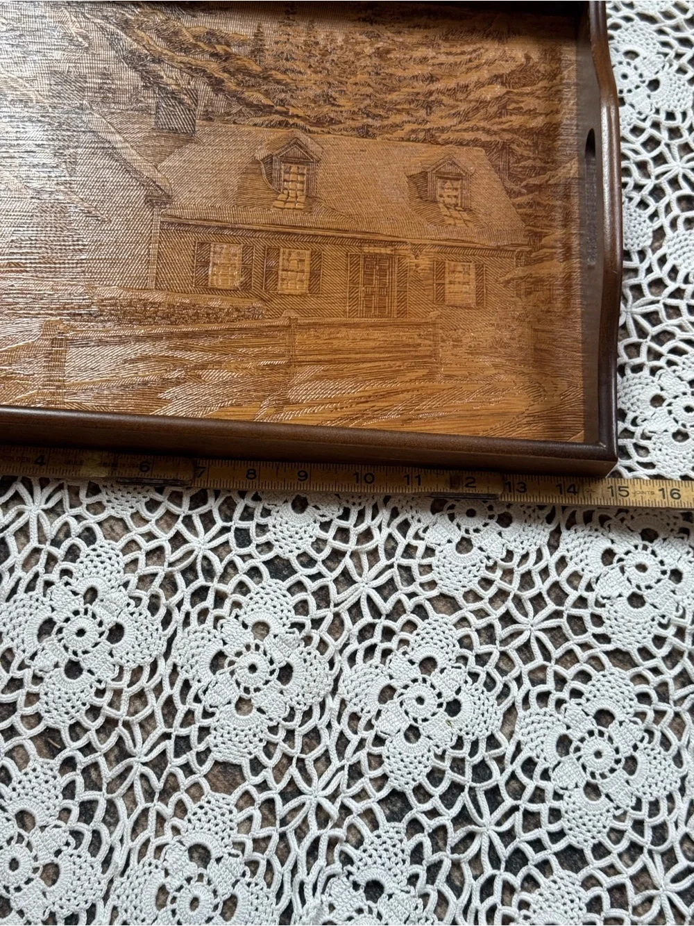 Vintage House of Lloyd Wood Serving Tray Country Cabin Farmhouse Scene